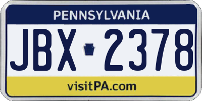PA license plate JBX2378
