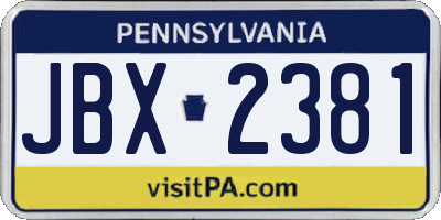 PA license plate JBX2381