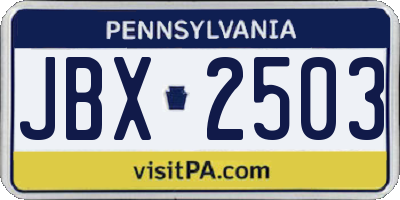 PA license plate JBX2503