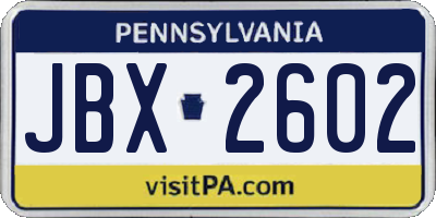 PA license plate JBX2602