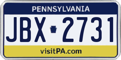 PA license plate JBX2731