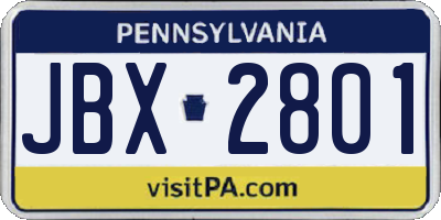 PA license plate JBX2801
