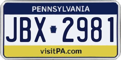 PA license plate JBX2981