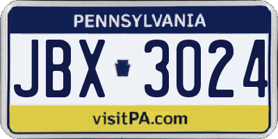 PA license plate JBX3024