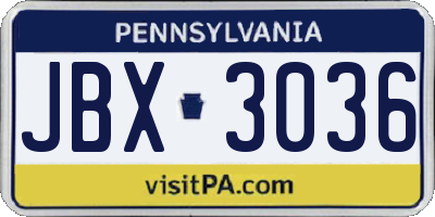 PA license plate JBX3036