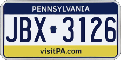 PA license plate JBX3126