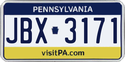 PA license plate JBX3171