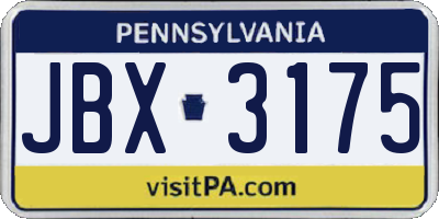 PA license plate JBX3175
