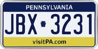 PA license plate JBX3231