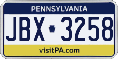 PA license plate JBX3258
