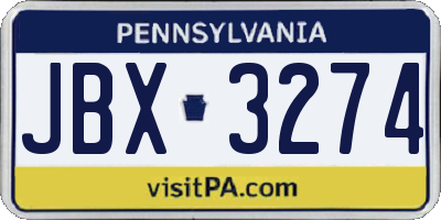 PA license plate JBX3274
