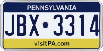 PA license plate JBX3314