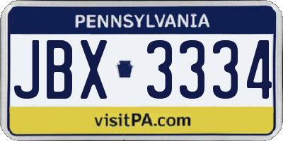 PA license plate JBX3334