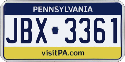PA license plate JBX3361