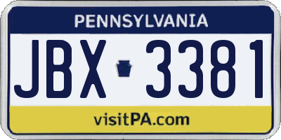 PA license plate JBX3381