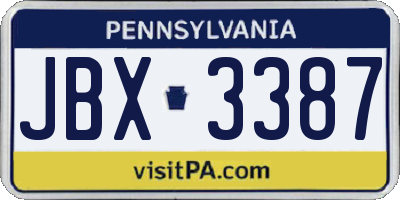 PA license plate JBX3387