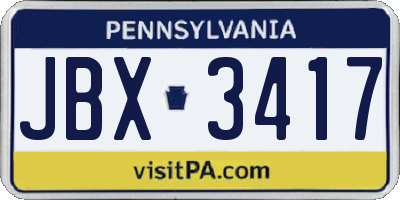 PA license plate JBX3417