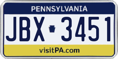 PA license plate JBX3451
