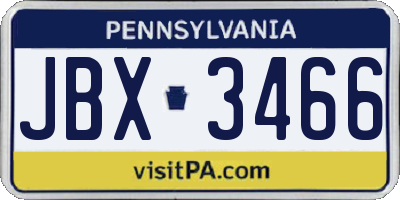 PA license plate JBX3466