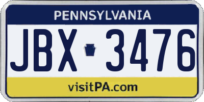 PA license plate JBX3476