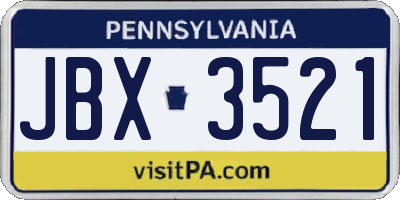 PA license plate JBX3521