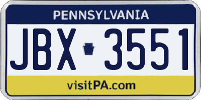 PA license plate JBX3551