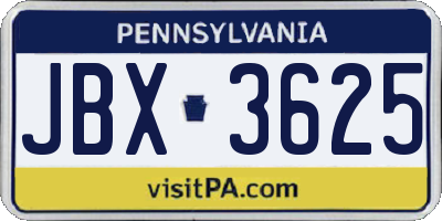 PA license plate JBX3625