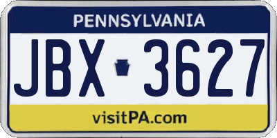 PA license plate JBX3627