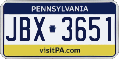 PA license plate JBX3651
