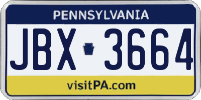 PA license plate JBX3664