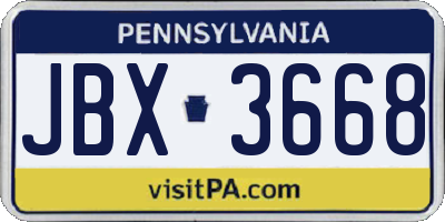PA license plate JBX3668