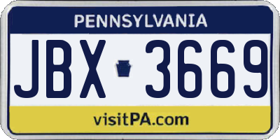 PA license plate JBX3669