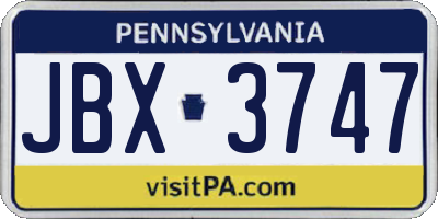 PA license plate JBX3747