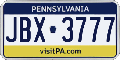 PA license plate JBX3777
