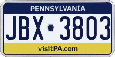 PA license plate JBX3803