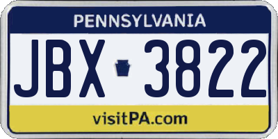 PA license plate JBX3822