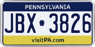 PA license plate JBX3826