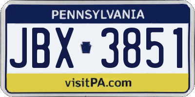 PA license plate JBX3851