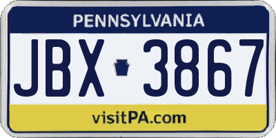 PA license plate JBX3867