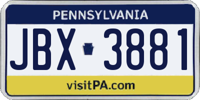 PA license plate JBX3881