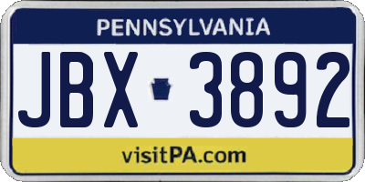 PA license plate JBX3892