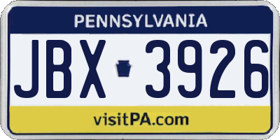 PA license plate JBX3926