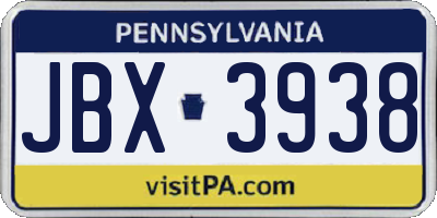 PA license plate JBX3938