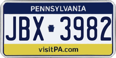 PA license plate JBX3982
