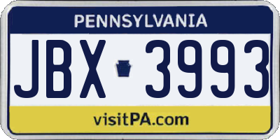 PA license plate JBX3993