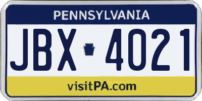 PA license plate JBX4021