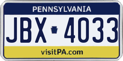 PA license plate JBX4033