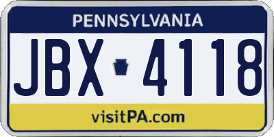 PA license plate JBX4118