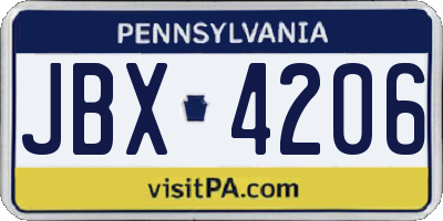 PA license plate JBX4206