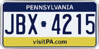 PA license plate JBX4215
